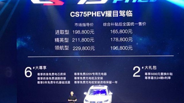 长安CS75 PHEV补贴后售16.58-19.68万